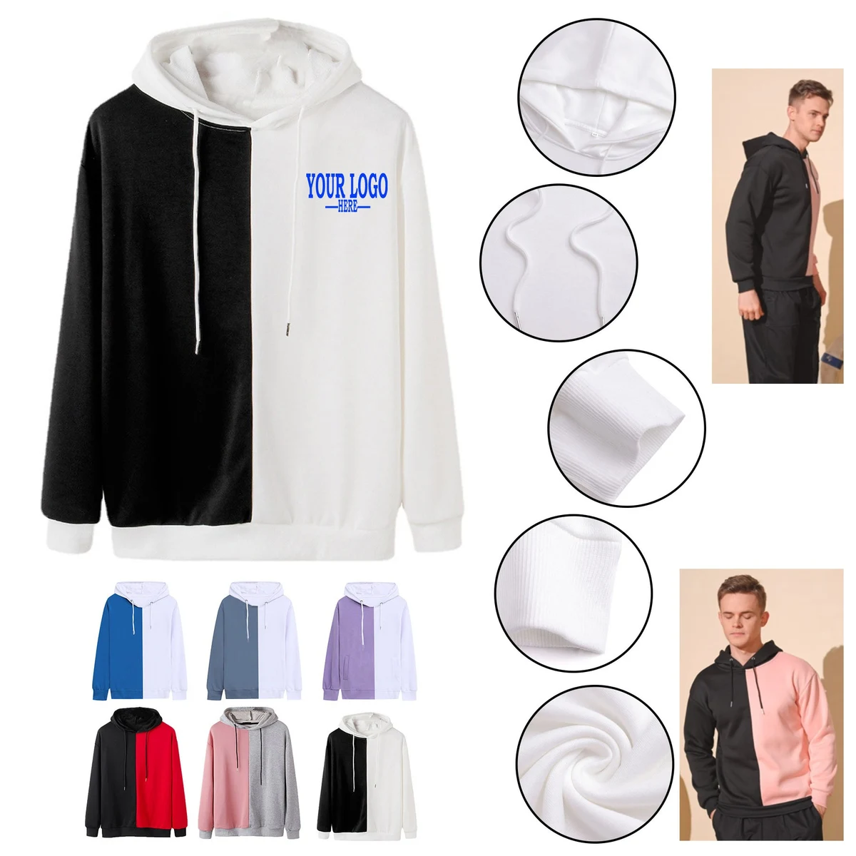 Color Block Long Sleeve Hoodies Sweatshirt 1