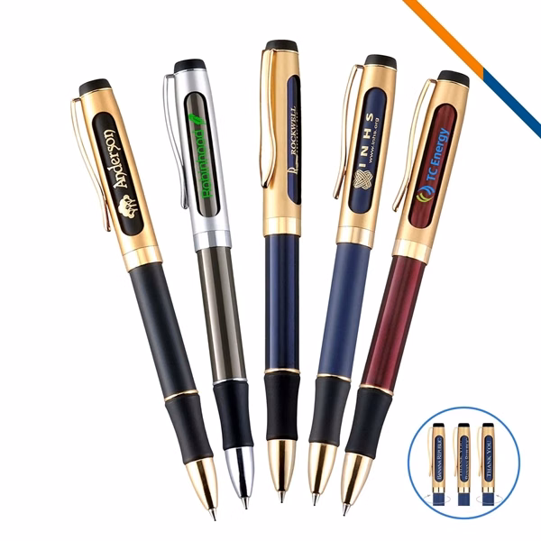 Custom Brass Ballpoint Pen with Metallic Finishes — Premium Corporate Writing Giveaway