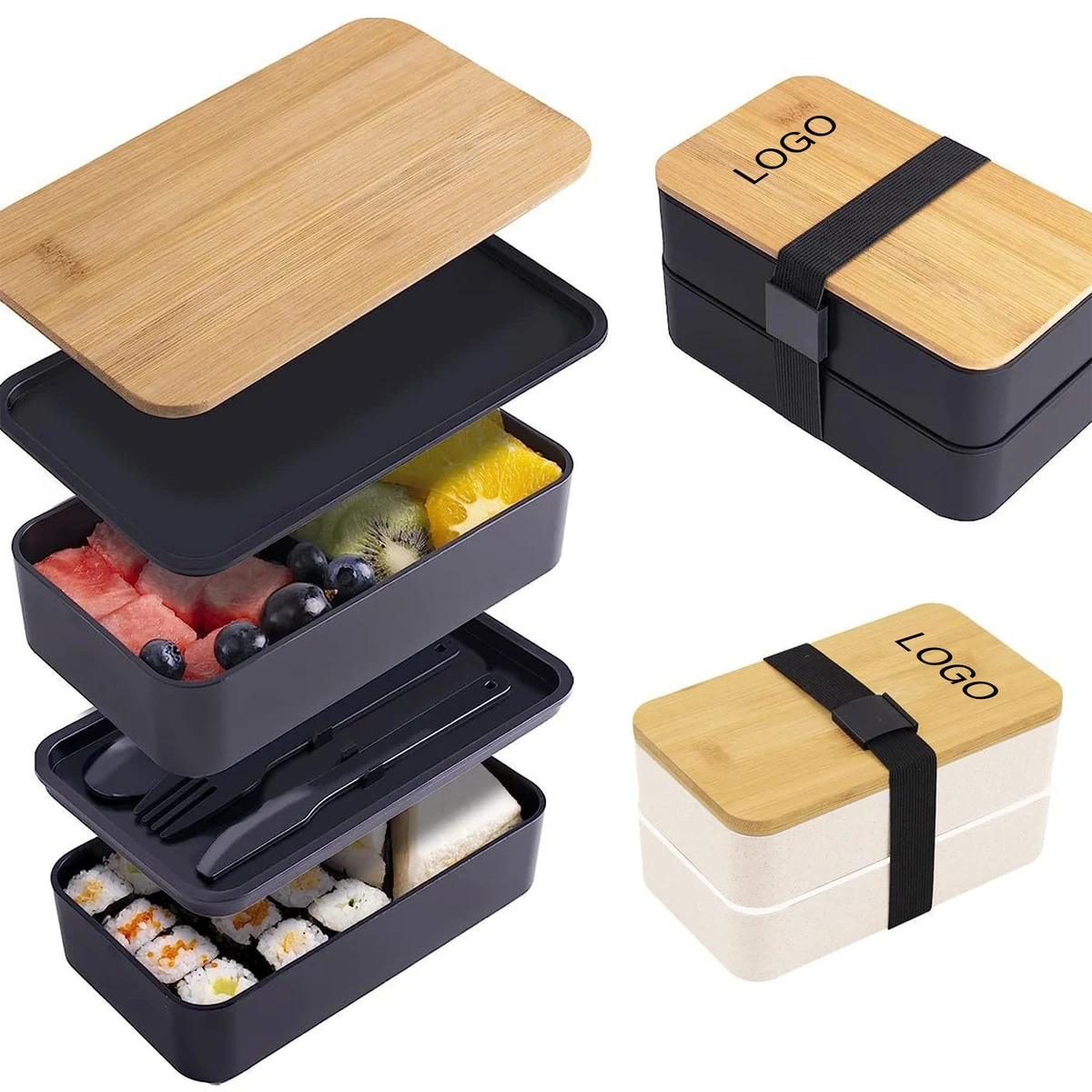 Double Decker Lunch Box With Bamboo Lid And Utensils 1
