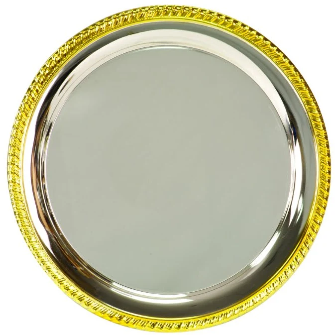 12" Round Gold Rim Silver Plated Tray 1