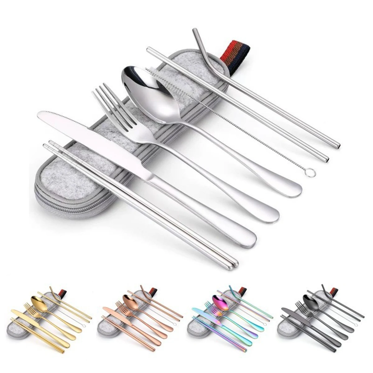 Stainless Steel Utensils With Straw Set Of 7 1