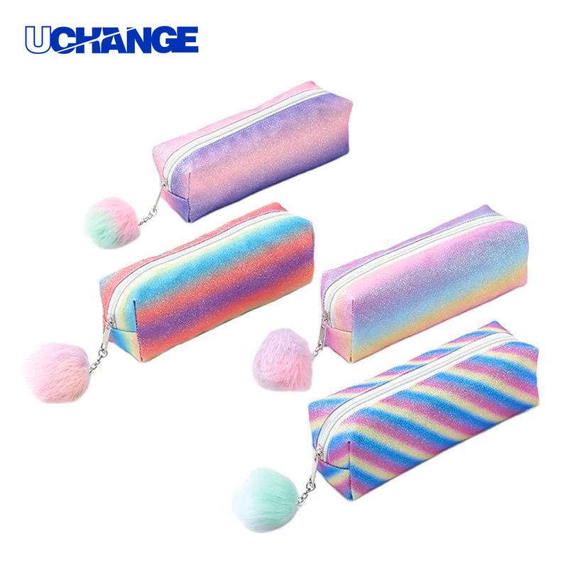 Rainbow Plush Ball Pencil Case