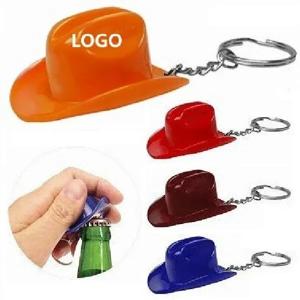 Plastic Cowboy Hat Bottle Opener Keychain 1