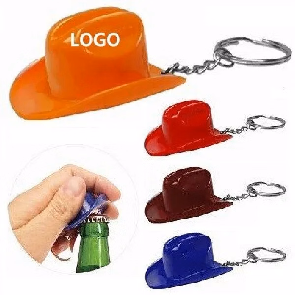Plastic Cowboy Hat Bottle Opener Keychain
