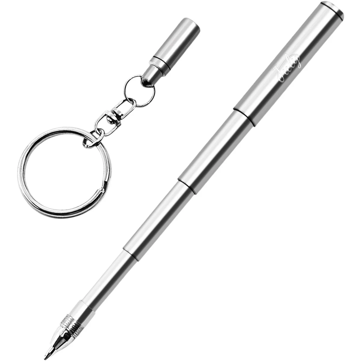 Retractable Stainless Steel Pen w/ Keychain, custom pen with logo imprint 1