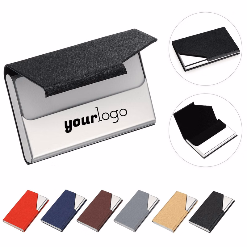 Sleek PU Leather Metal Card Holder