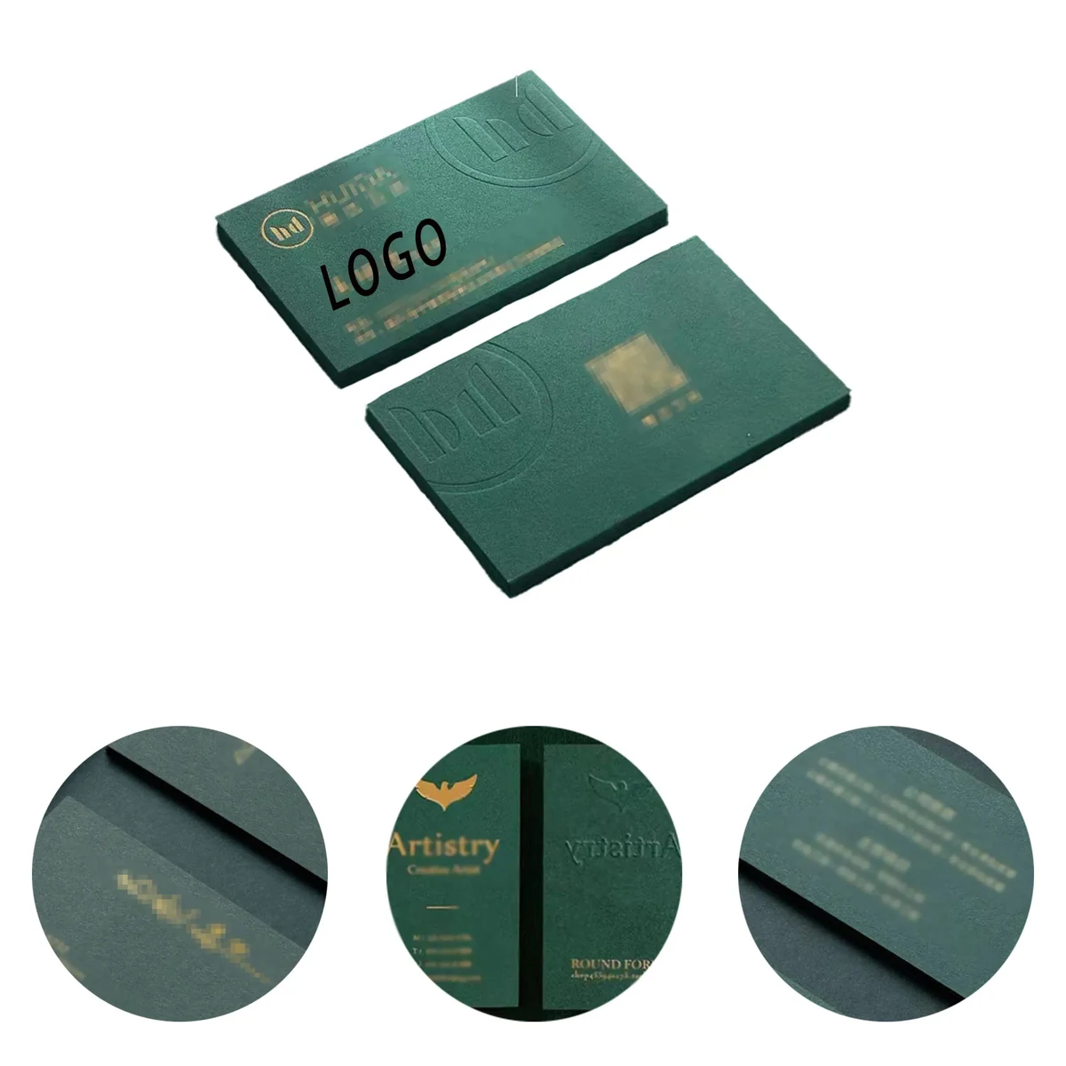 Custom dark green gold foil business cards 1