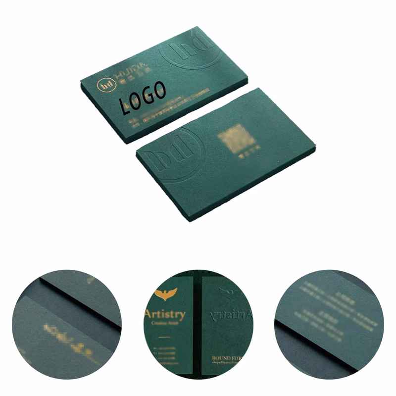 Custom dark green gold foil business cards