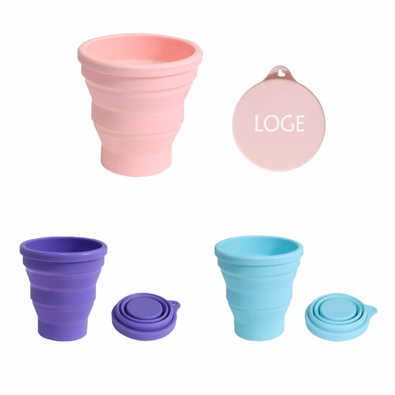 Silicone Folding Cup With Cover MOQ 100pcs