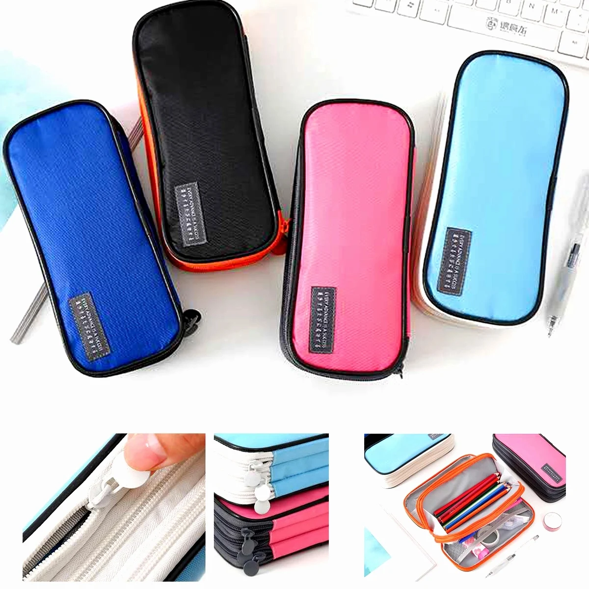 3 Compartments Zipper Pencil Bag 1