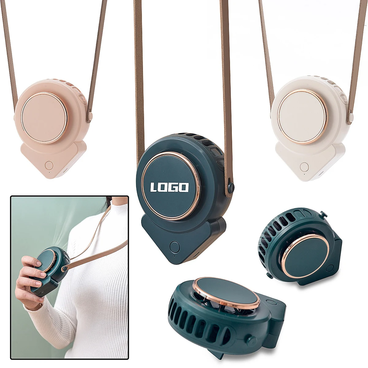 Rechargeable Portable Neck Hanging Lessleaf Fan 1