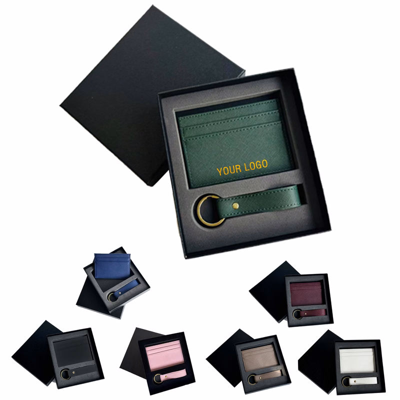 MOQ 10 PCS PU Leather Keychain Card Set
