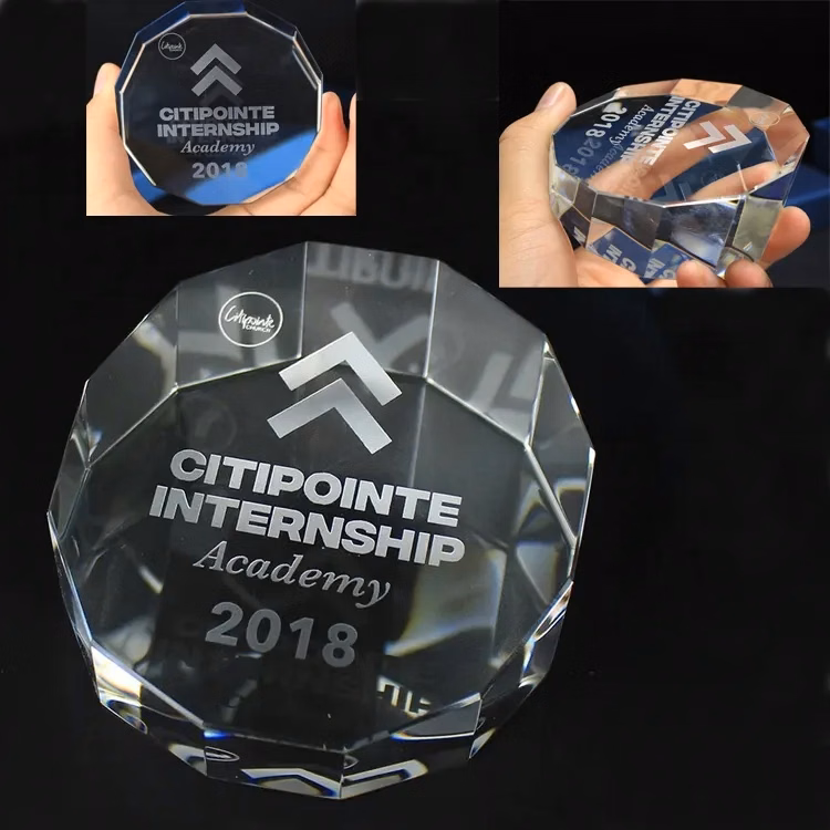 CRYSTAL DOUBLE OCTAGON PAPERWEIGHT