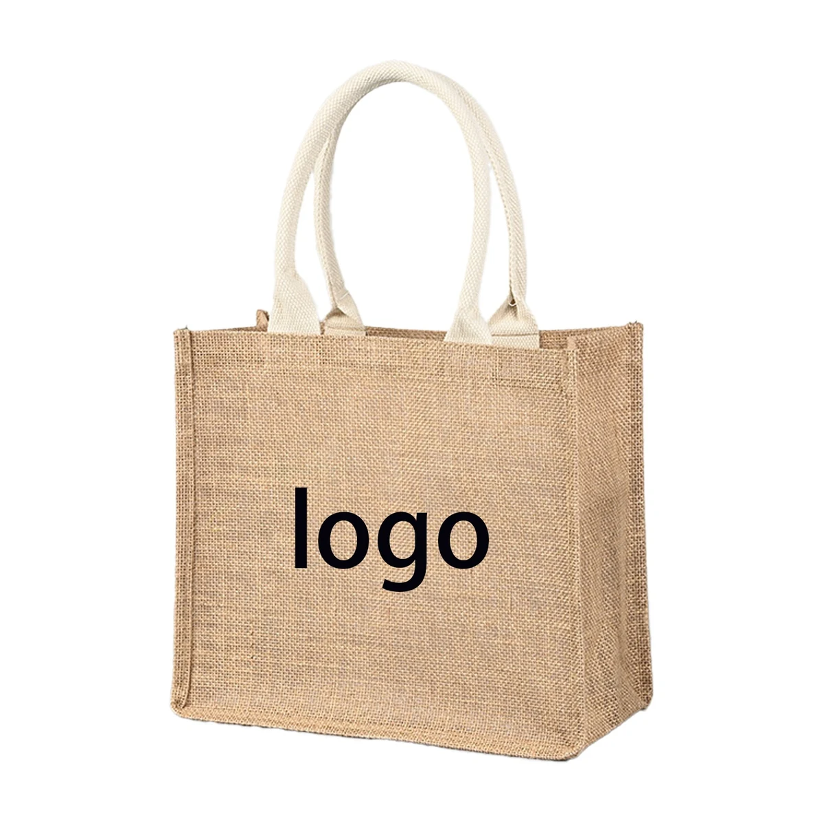 Large Burlap Shopping Bags Reusable Jute Totes, custom tote bag with logo imprint 1