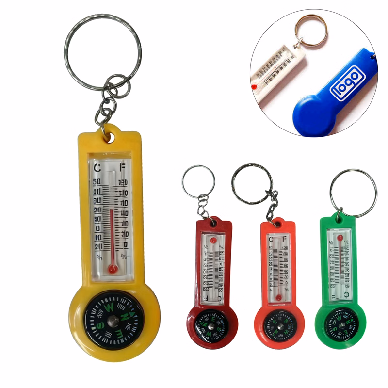 Compact Plastic Compass Thermometer Keychain