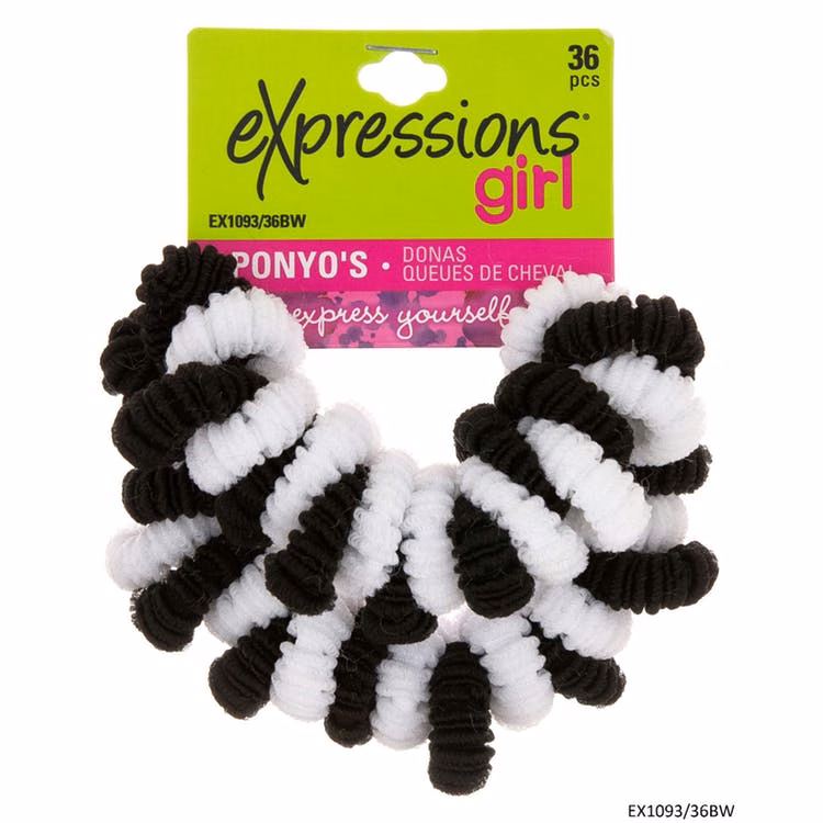 Ponytail Holders - Black & White 36 Pack