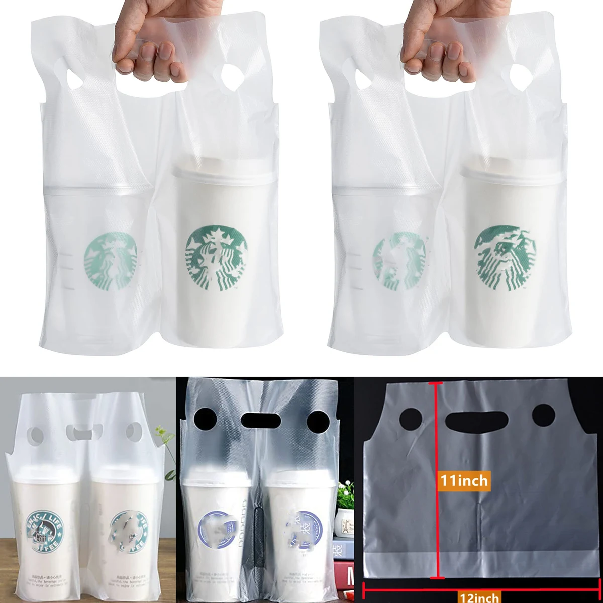 2 Cups Carrier Clear Plastic Bags 1