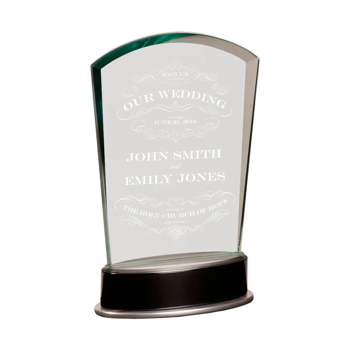 8 3/4" Jade Fan Metro Glass Award w/ Silver and Black Piano Finish Base 1