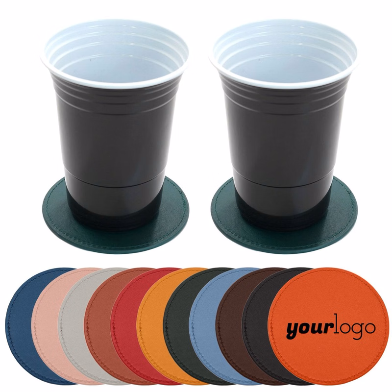 Round PU Leather Table Drink Coasters