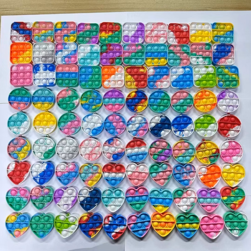 Colorful Square-Shaped Push Popping Bubble Keychain