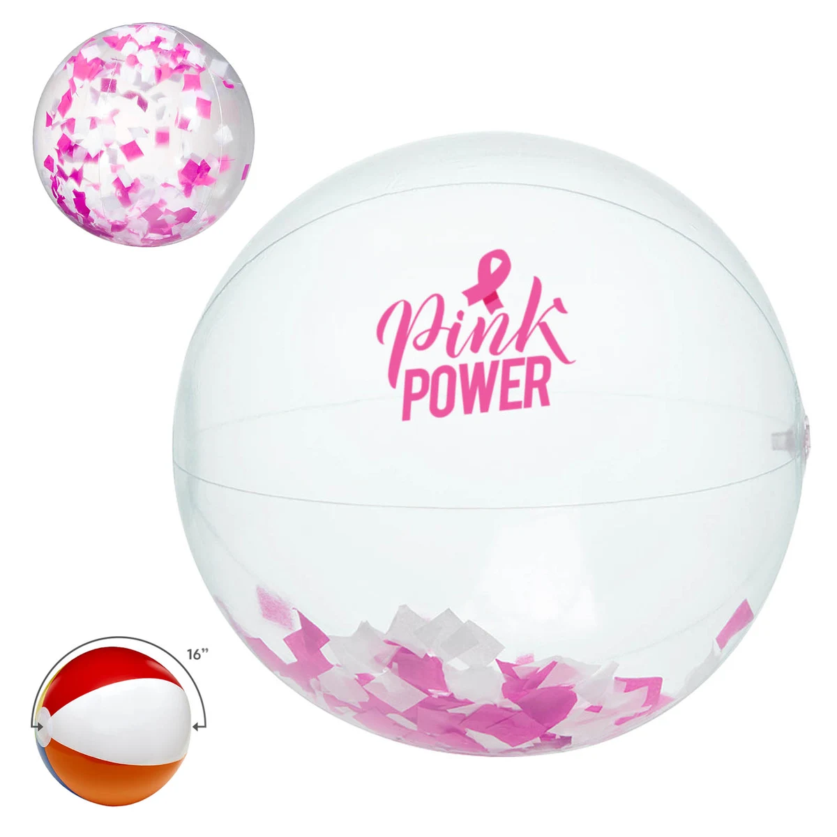 16" Pink and White Confetti Filled Round Beach Ball 1