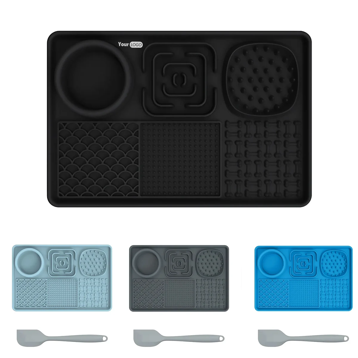 Silicone Rectangular Pet Licking Pad With Scraper 1