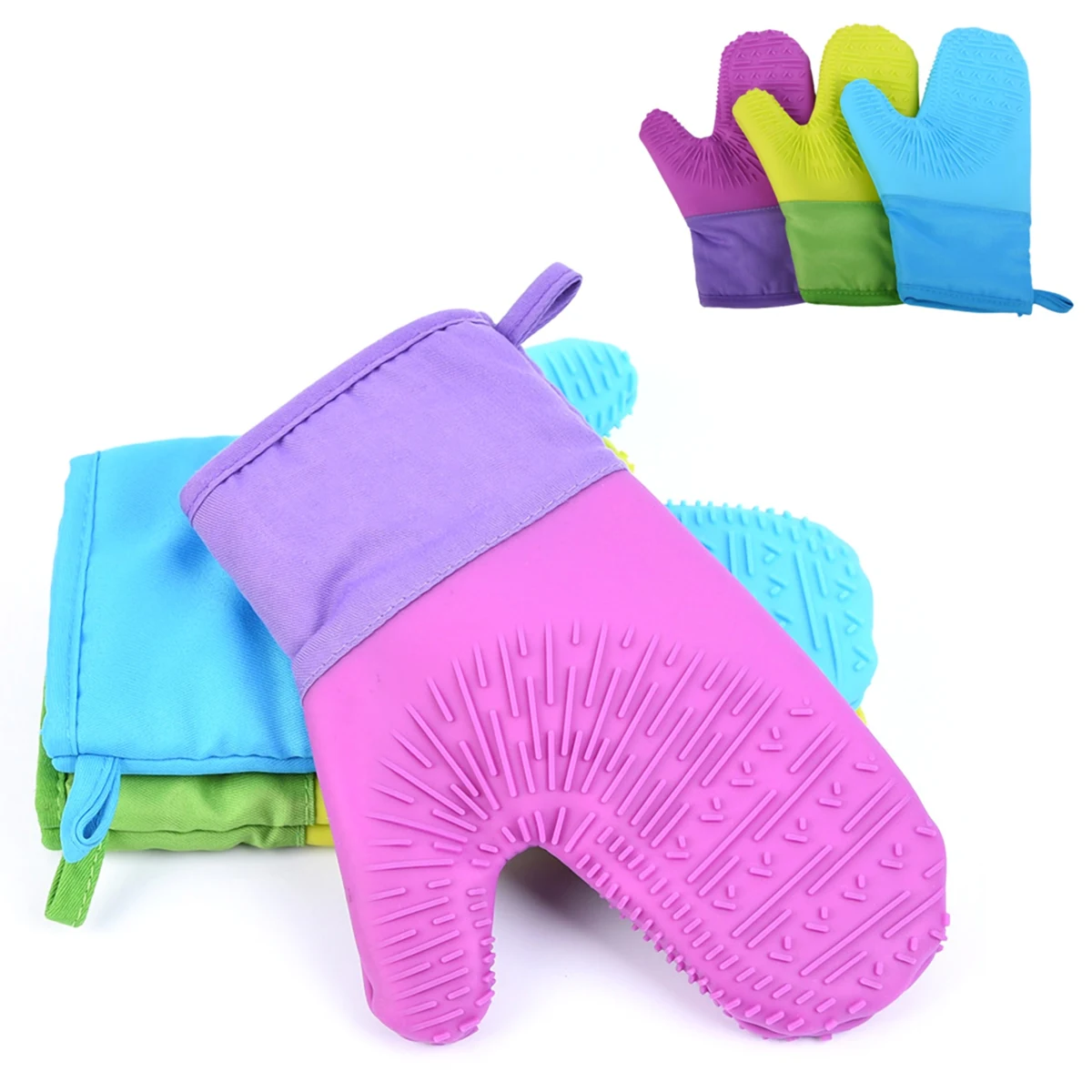 Heat Resistant Silicone Kitchen Gloves w/Cotton Lining 1
