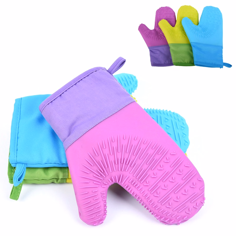 Heat Resistant Silicone Kitchen Gloves w/Cotton Lining