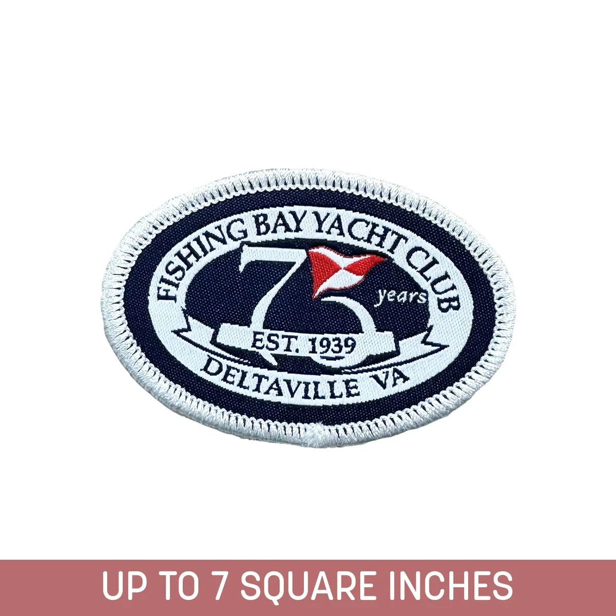 Woven Sticker (Stick-On) Up To 7 Sq. In. w/ Merrowed Edge (4-ply) 1