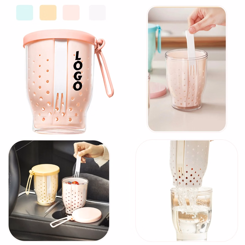 Portable Double Layer Fruit Cup With Fork