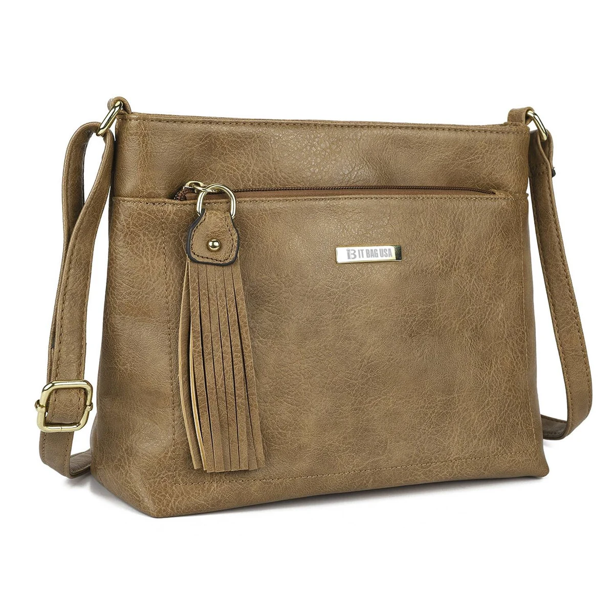 Brown PU Business Commuting Tassels Messenger Bag for Women 1