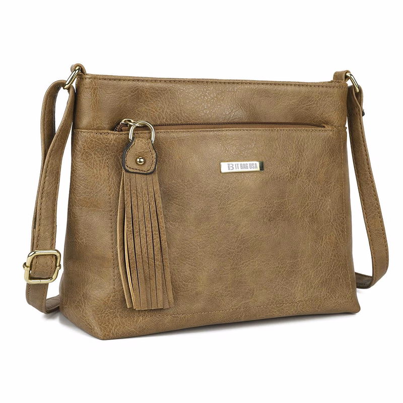 Brown PU Business Commuting Tassels Messenger Bag for Women