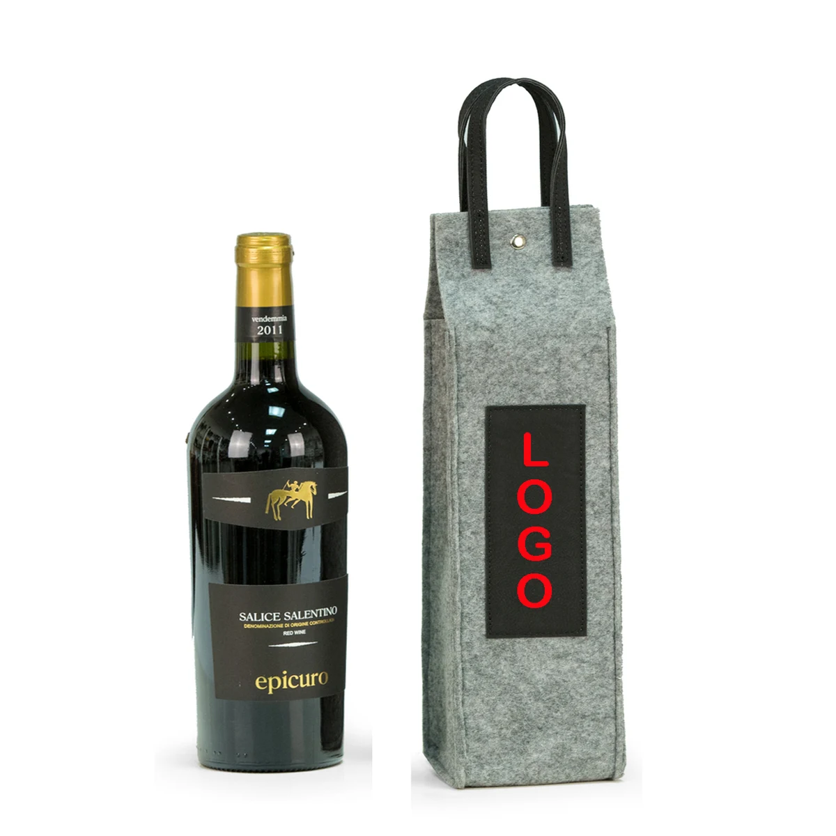 Grey Felt Single Wine Caddy with Black Leatherette Handle 1