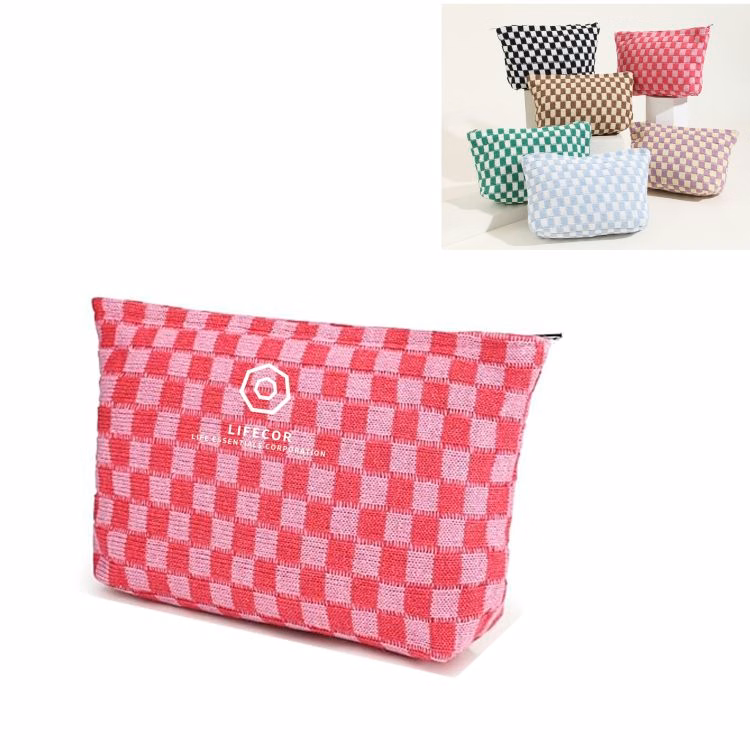Large Checkered Cosmetic Bag