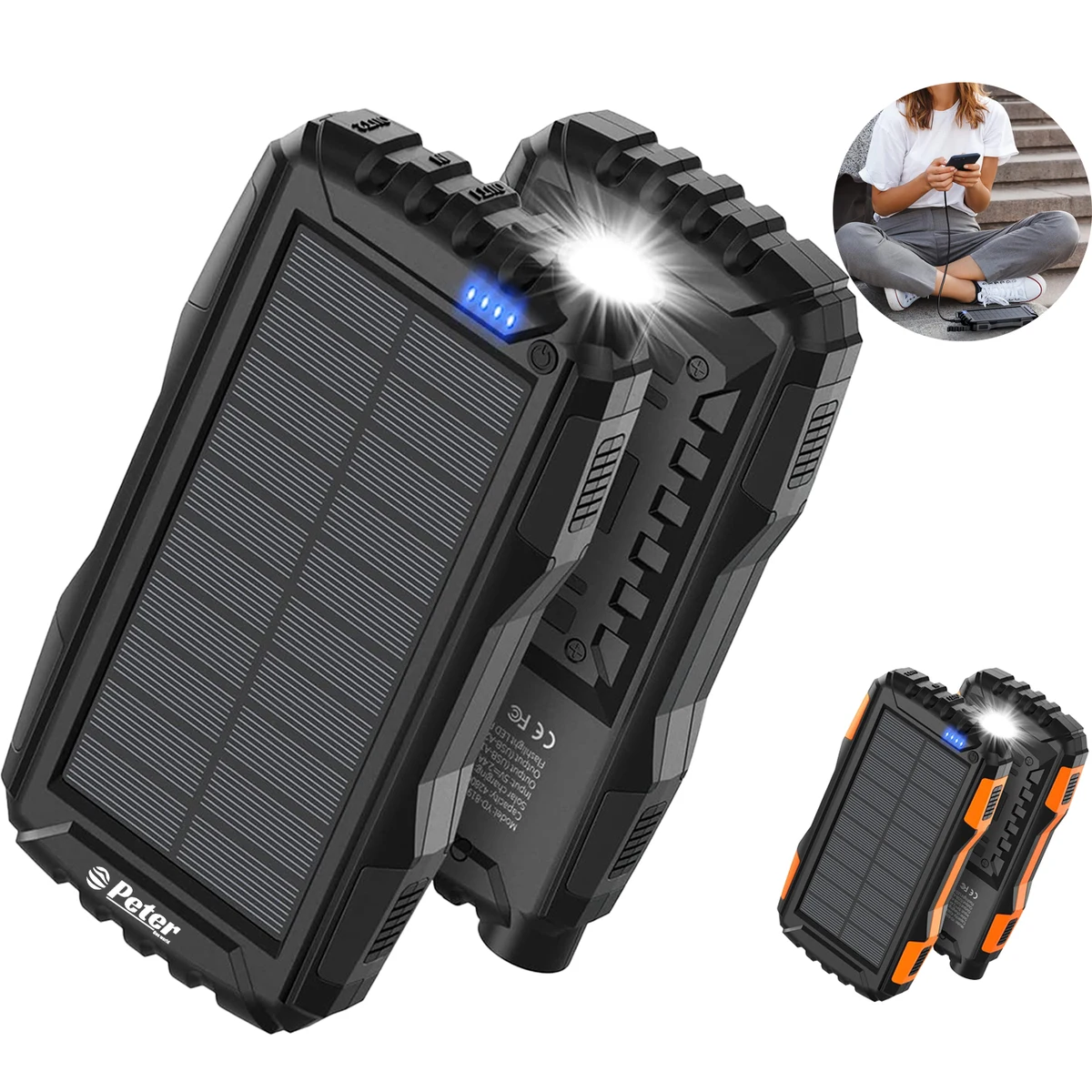 20000mAh LED Flashlight Fast Charging Solar Power Bank 1