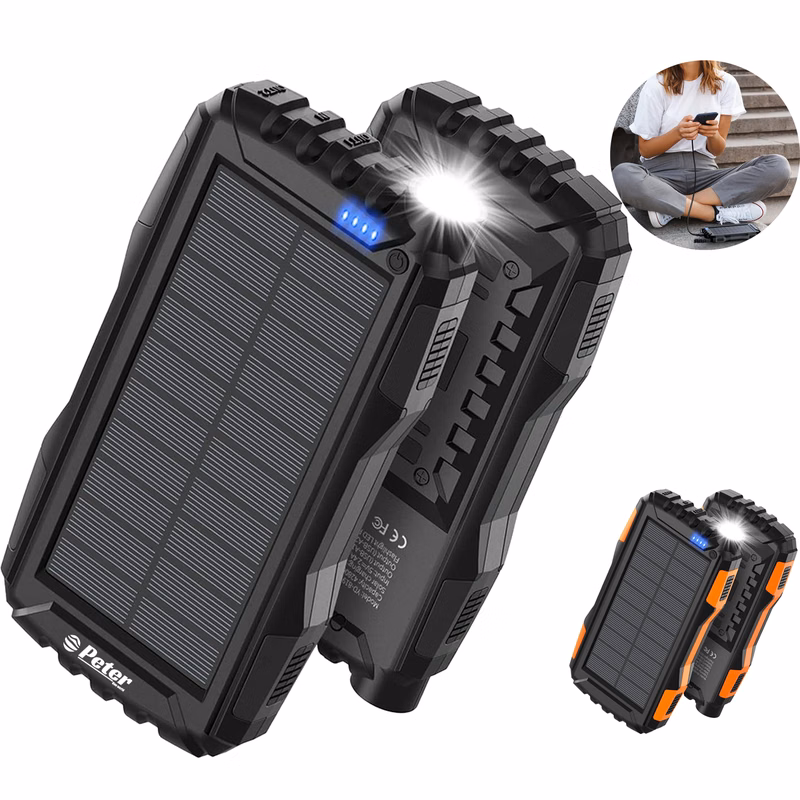 20000mAh LED Flashlight Fast Charging Solar Power Bank