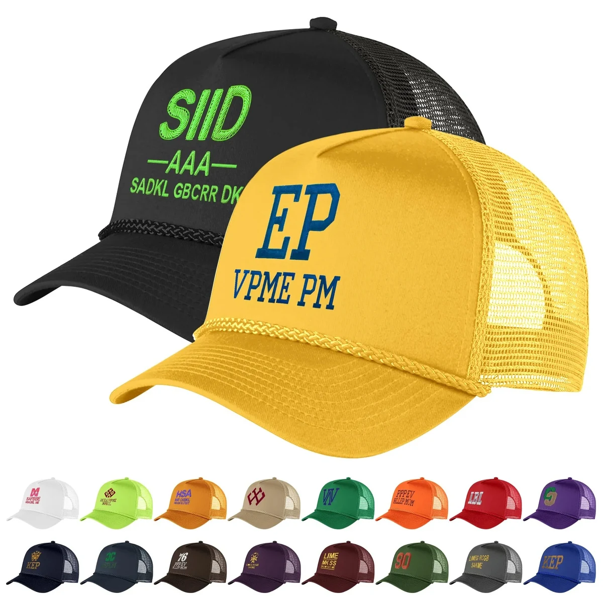 Structured 5 Panel Curved Bill Trucker Cap with Rope 1