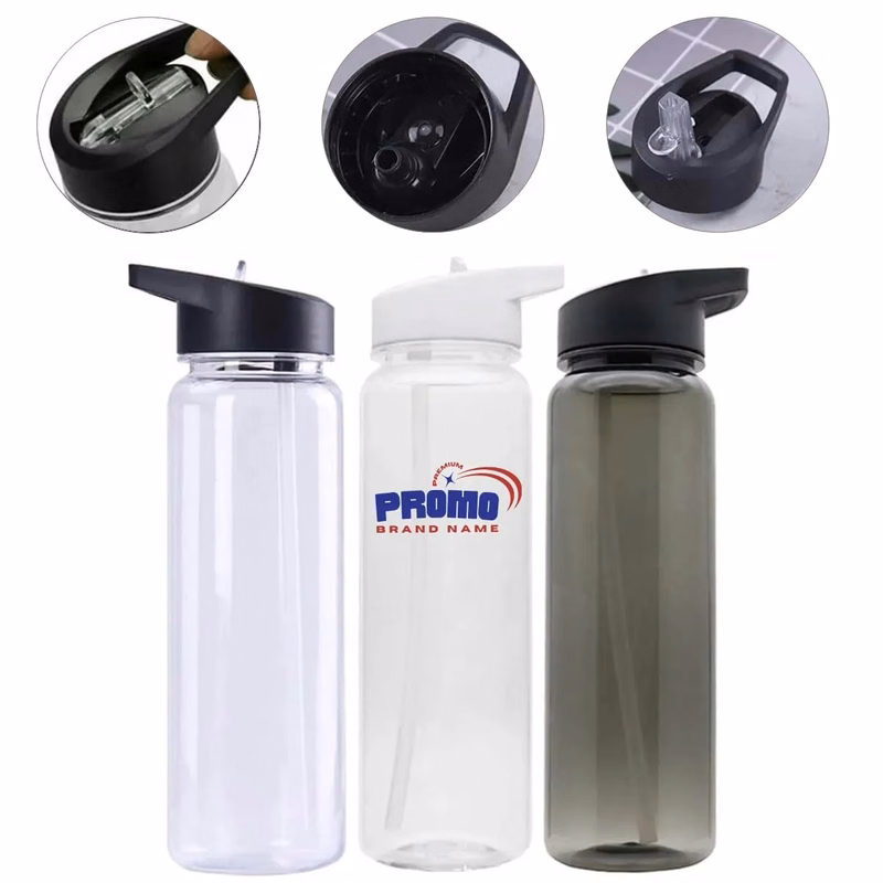 24oz Water Bottles Sports Plastic Straw Flip Lid Clear Cup