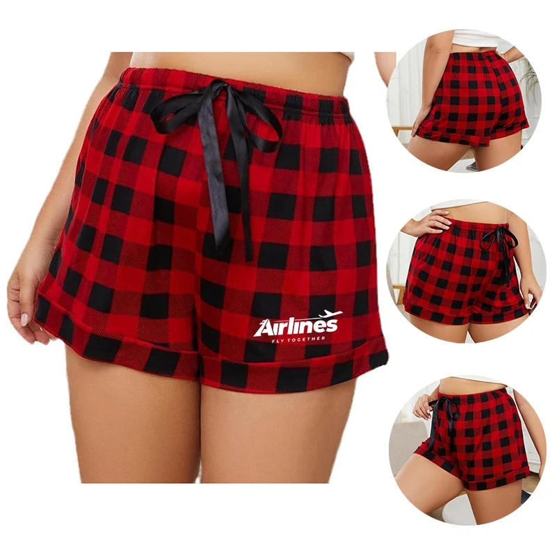 Women Pajama Shorts Comfy Red Grid Lounge Bottom 1
