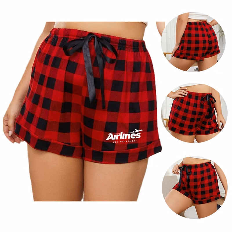 Women Pajama Shorts Comfy Red Grid Lounge Bottom
