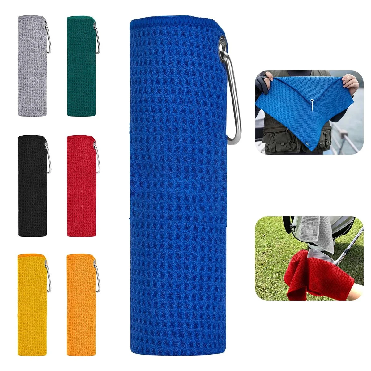 Waffle Pattern Microfiber Towel with Clip 1
