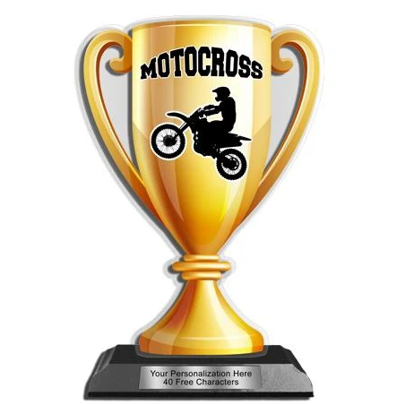 Acrylic Trophy: 6" Cup, Motocross Design, 3x5" Bla 1