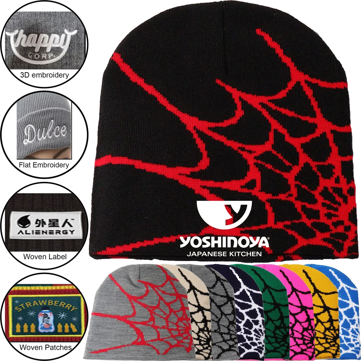 Knitted Beanie w/ Spider Web Design 1