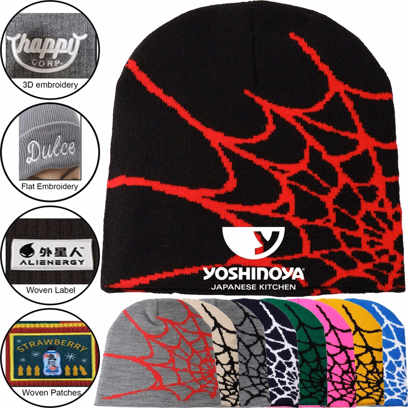 Knitted Beanie w/ Spider Web Design