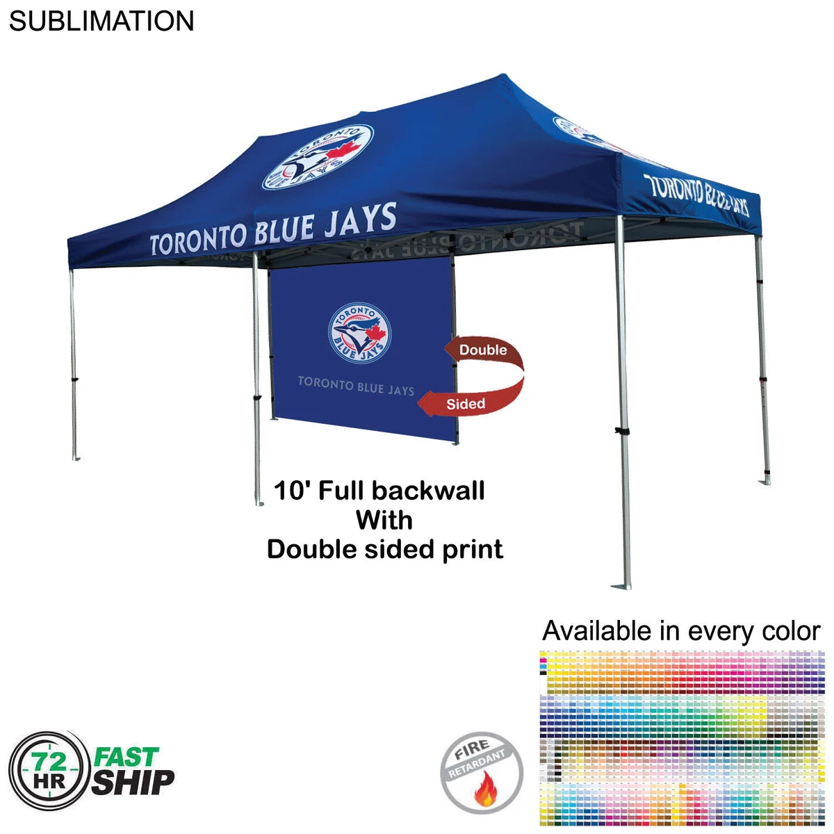 72 Hr Fast Ship - 10' Back Wall for 10x20 Tent Kit, Sublimated, Double Sided Print 1