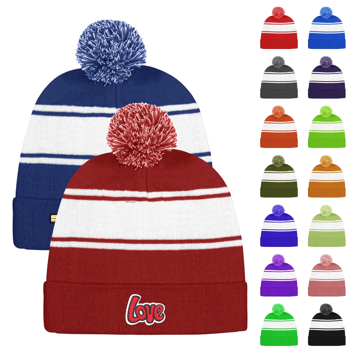 Pom Knit Beanie With Cuff 1