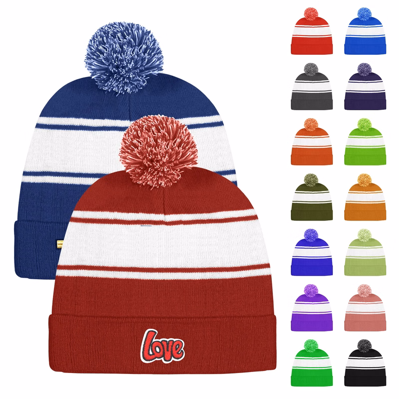 Pom Knit Beanie With Cuff