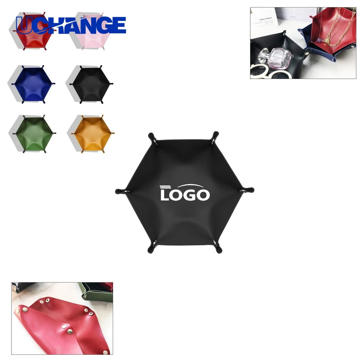 Hexagonal PU Leather Lipstick Storage Box 1
