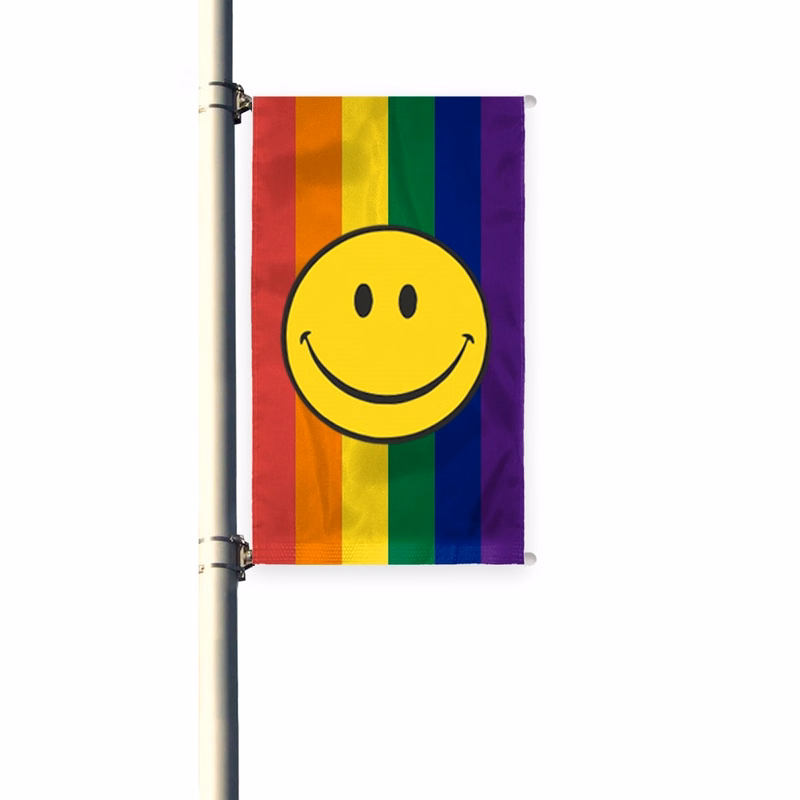 3'x8'Rainbow with smiley face Pride Pleated Light PostBanner