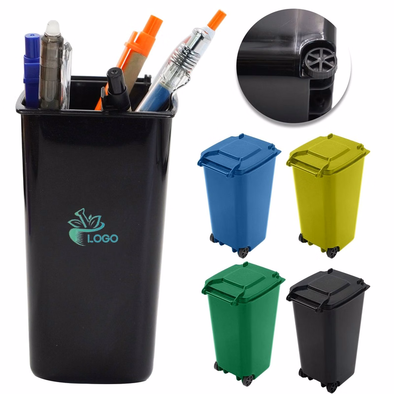 Compact Desktop Trash Can Small Size With Lid And Easy Rolling Wheels